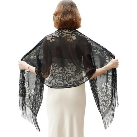 Black Shawls and Wraps for Evening Dresses Scarfs Formal Prom Dress Shawl Scarf - Picture 1 of 6